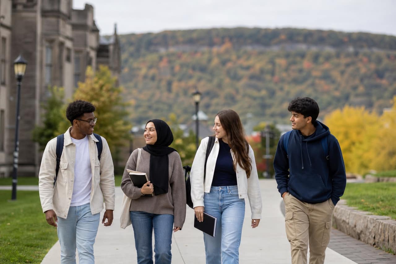 College students walking together in Hamilton, Ontario