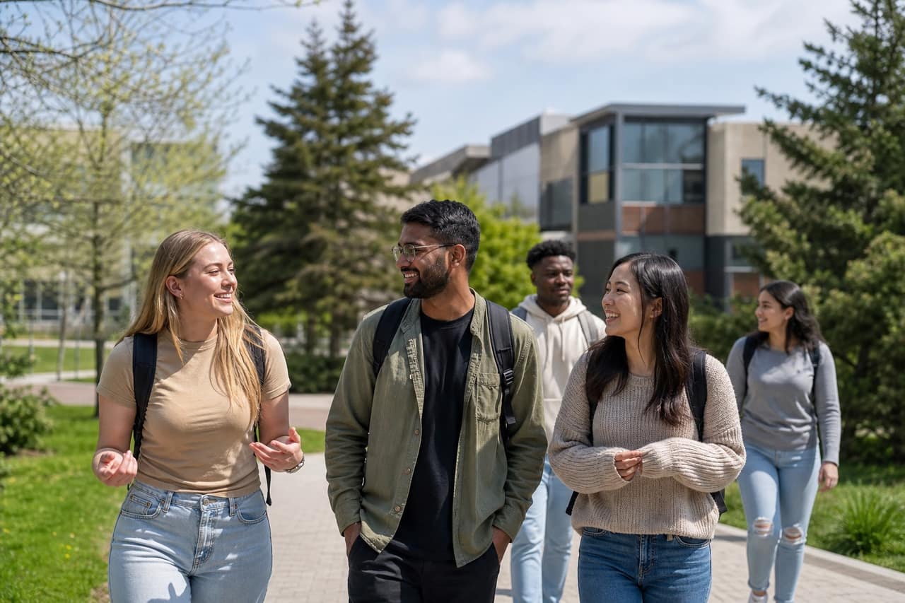 College students walking together in Oshawa, Ontario