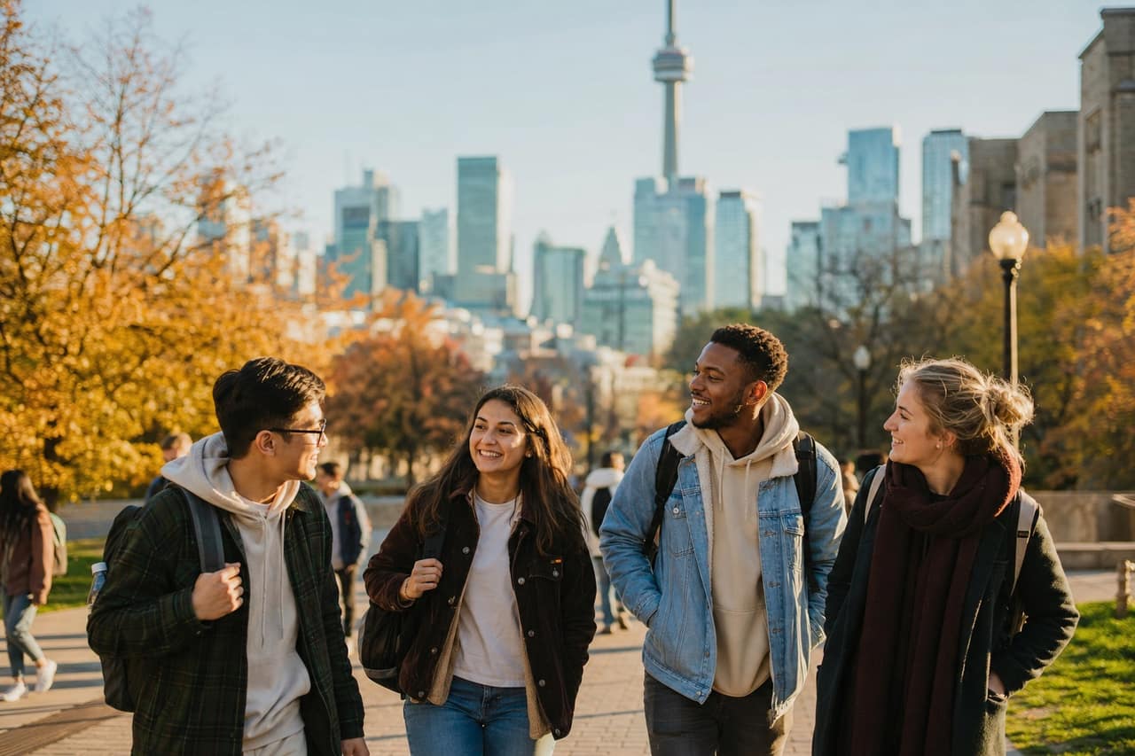 College students walking together in Toronto, Ontario