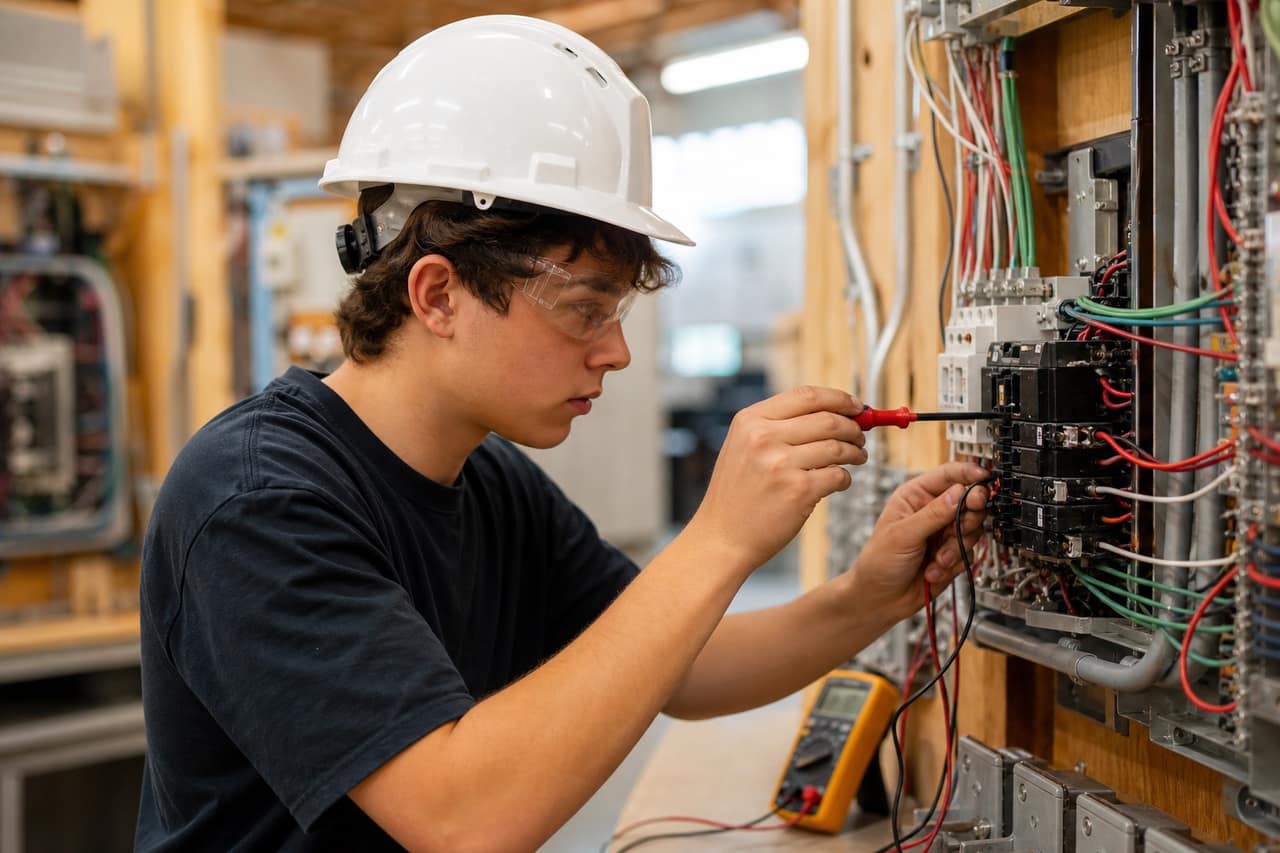 Hands-on Electrical training at an Ontario college workshop